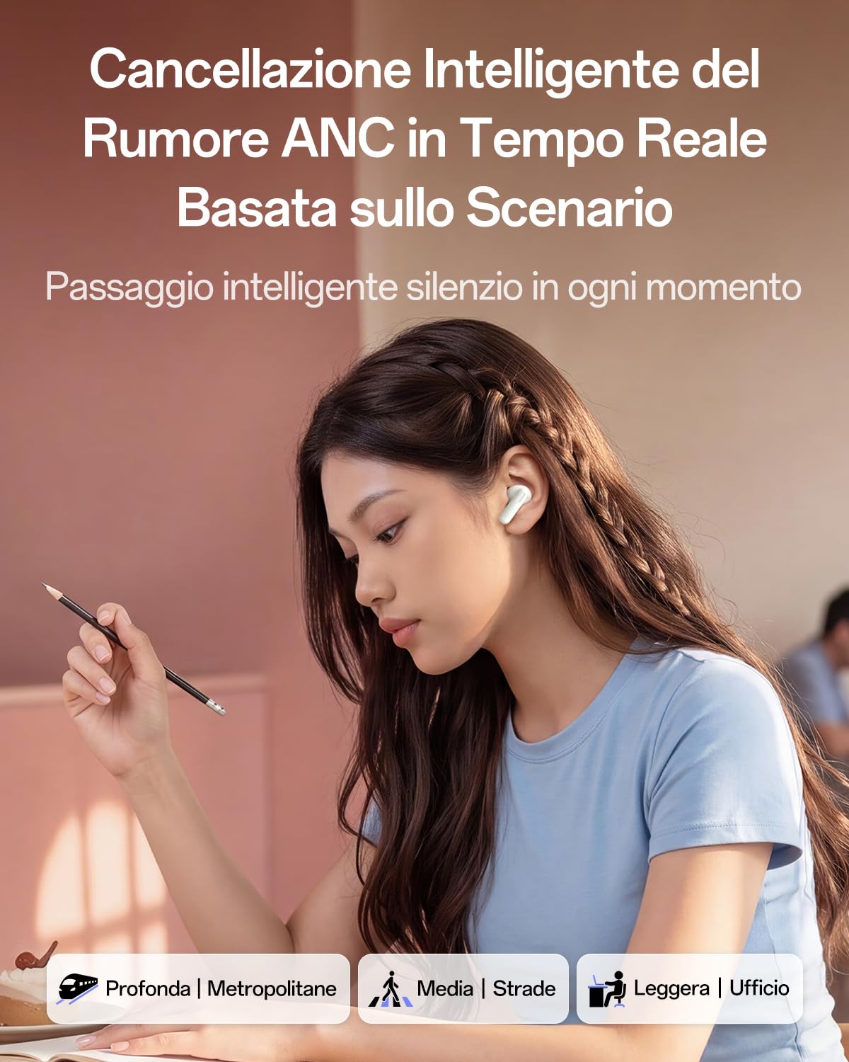 OPPO Enco Air5 auricolari wireless, Bluetooth 6.1 in-ear stereo, cancellazione rumore 52dB adattiva, driver bassi 12mm, tre microfoni chiamate IA, autonomia 54h, IP55, Midnight Black