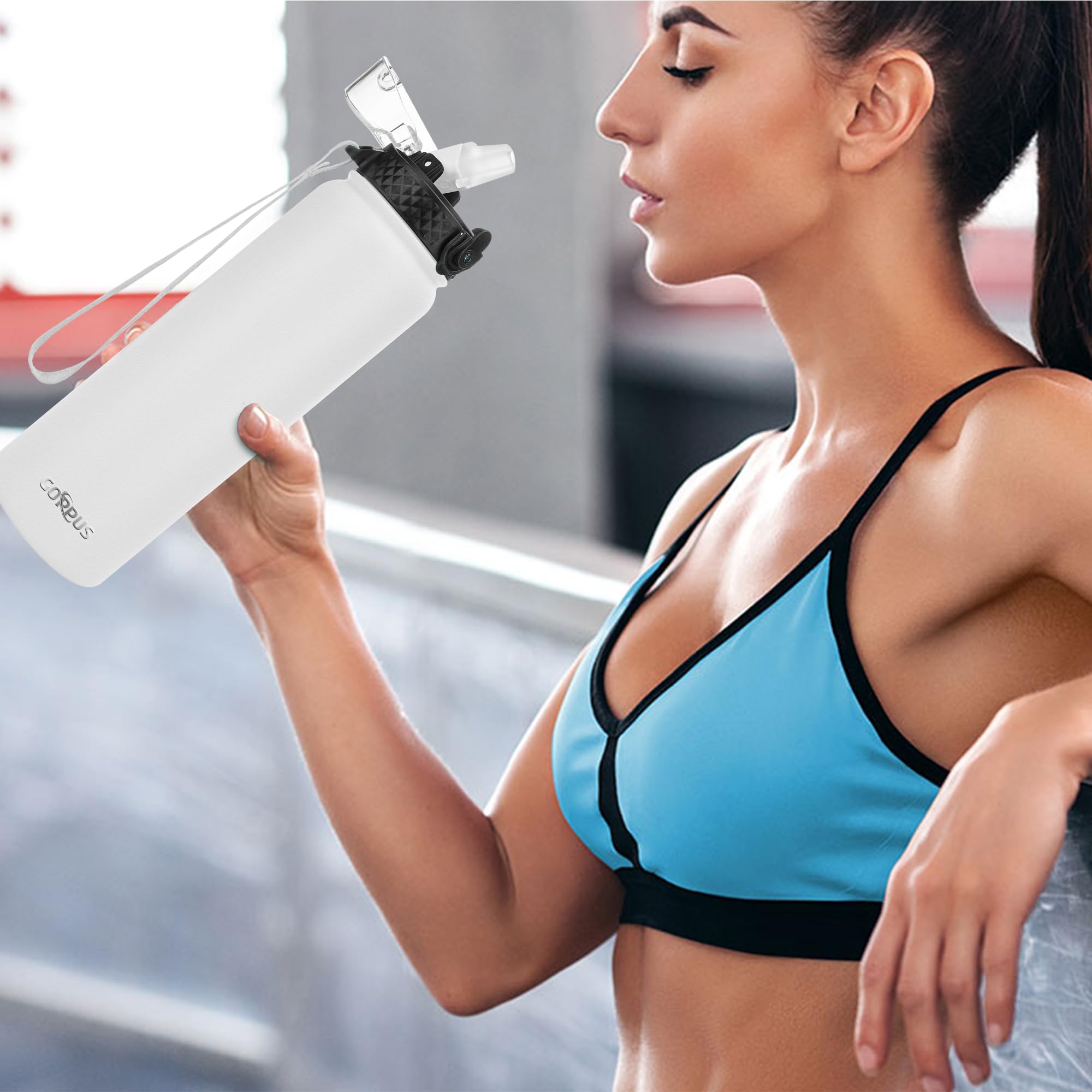 GOPPUS 1L/32oz Stainless Water Bottle with Straw Double Wall Insulated Bottles with Strap Reusable Vacuum Thermal Flask Leakproof Keep Cold Drinks Bottles with Flip Top Lid for Gym Men Women BPA Free - Image 6