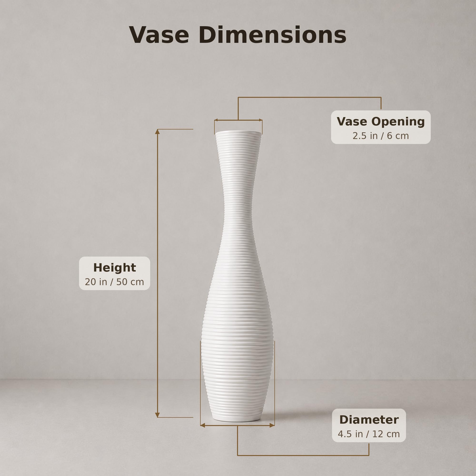 Leewadee Große Bodenvase 50 cm Polyresin für Pampasgras & Trockenblumen | Deko-Vase fürs Wohnzimmer: wasserdicht für Frischblumen, ideal für Pampasgras & Zweige und bruchfester als Keramik