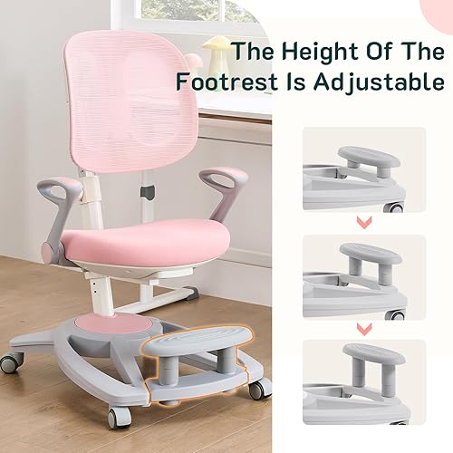 Miniatura 8 de Silla de escritorio ergonómica para niños con reposapiés y asiento ajustable en altura, multifuncional para estudio, trabajo y comedor, cojín cómodo