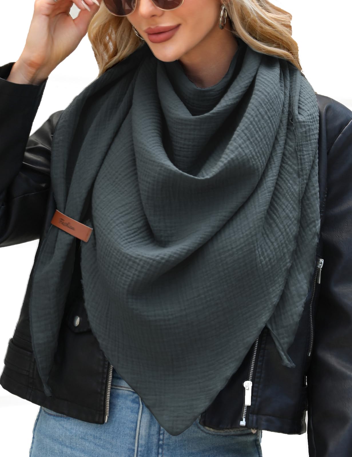 UMIPUBO Schal Damen Baumwolle Musselin Halstuch Dreiecksschal Dreieckstuch Herbst Unifarben Schal Halten Sie Warm Musselintuch Bequem Groß Elegant Leicht Scarf Damen Stola 190x80cm