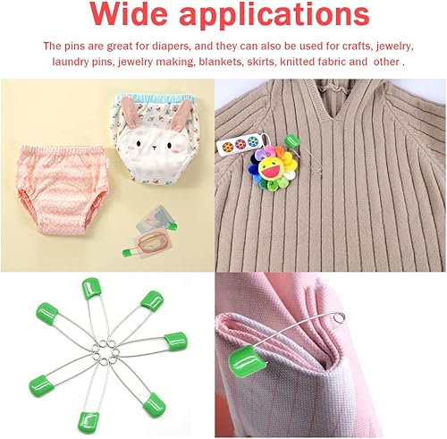 Miniatura 6 de 50 unidades de pasadores de seguridad de 2.126 in2.2 pulgadas para pañales, cabeza de plástico para pañales, tela de acero inoxidable con cierres de