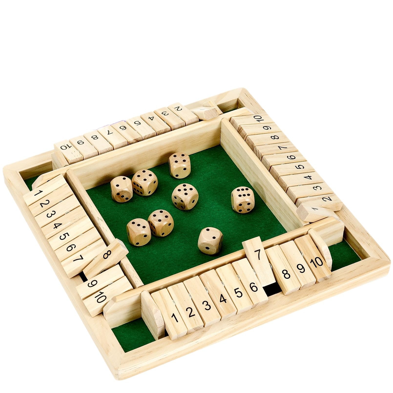 Kiapeak 1-4 Players Shut The Box Dice Game, 10 Numbers Traditional Wooden Board Game,Math Skills Game,Family Classics Tabletop Version Games for Classroom, Party