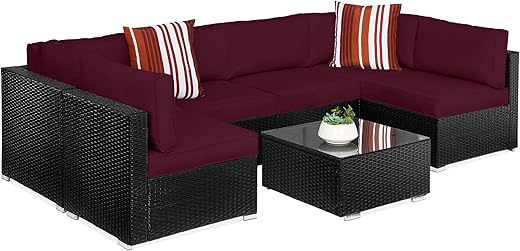 Best Choice Products 7-Piece Modular Outdoor Sectional Wicker Patio Furniture Conversation Sofa Set w/ 6 Chairs, 2 Pillows, Seat Clips, Coffee Table, Cover Included - Gray/Cream