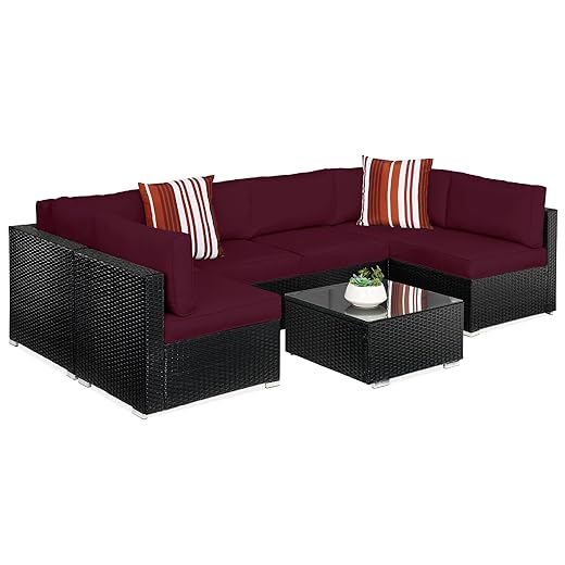 Best Choice Products 7-Piece Modular Outdoor Sectional Wicker Patio Conversation Set w/ 2 Pillows, Coffee Table, Cover Included - Gray/Gray