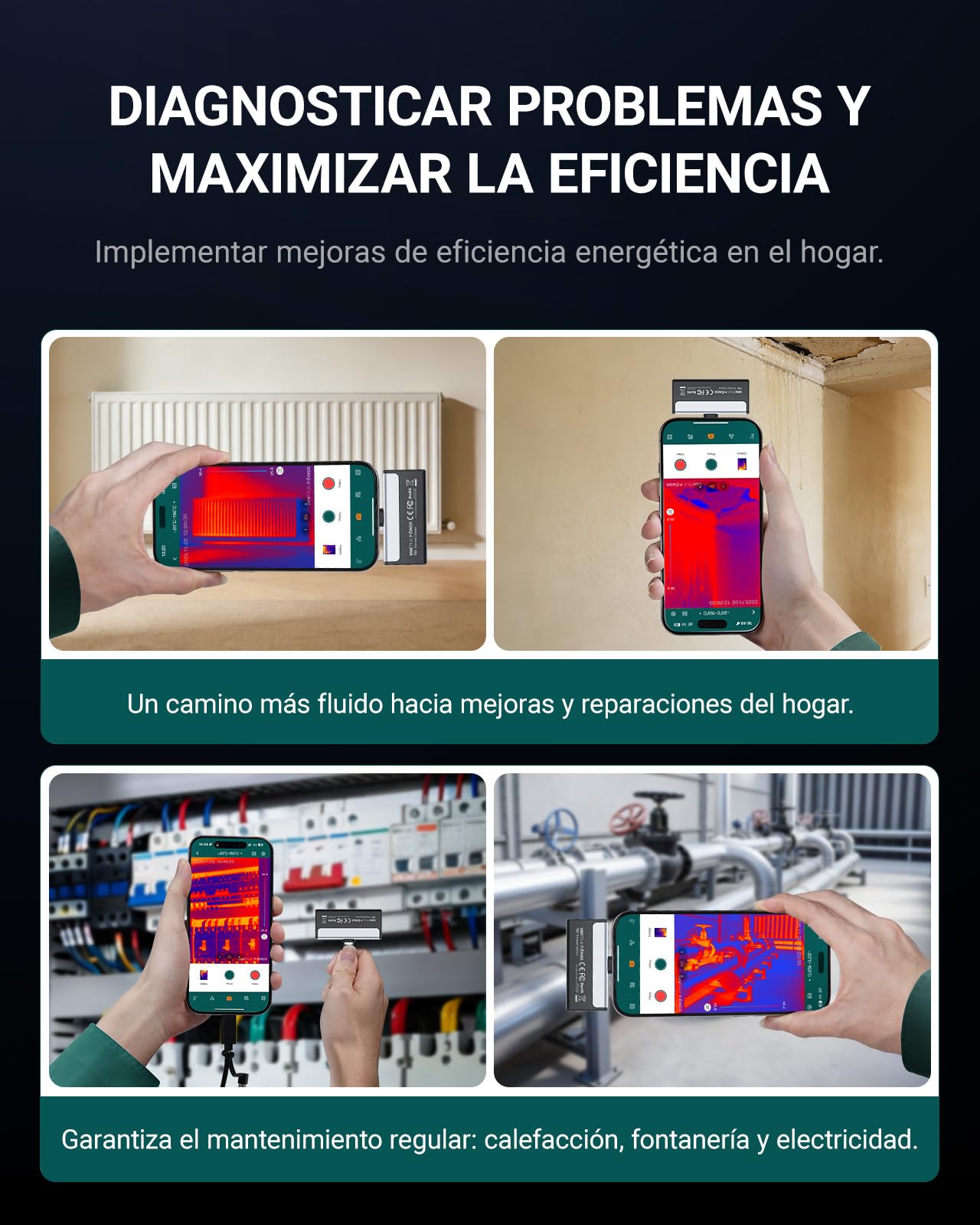 TS2 Cámara Térmica Termográfica Infrarroja para iOS/iPad/Android, Visión Macro de 8 mm, Objetivo Manual, Superresolución 512x384, Thermal Imager, de -20 °C a 550 °C, para Inspección HVAC