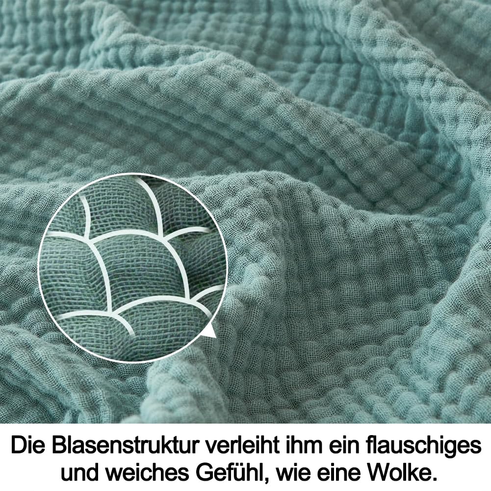 Musselin Decke, Premium Muslin Blanket 150 x 200 cm, 100% Cotton Musselin Decke Erwachsene, Soft Lightweight Summer Blanket, Sofa Throw, Couch Blankets,All Seasons (Dunkelgrün, 150 * 200CM)