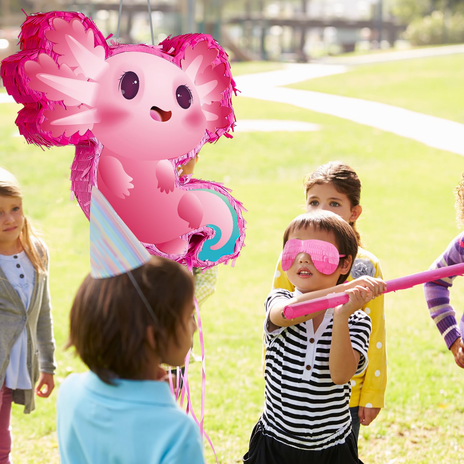 Sratte Pink Axolotl Piñata - 14.96x9.45x2.95 Inch Party Supplies With Bat & Blindfold