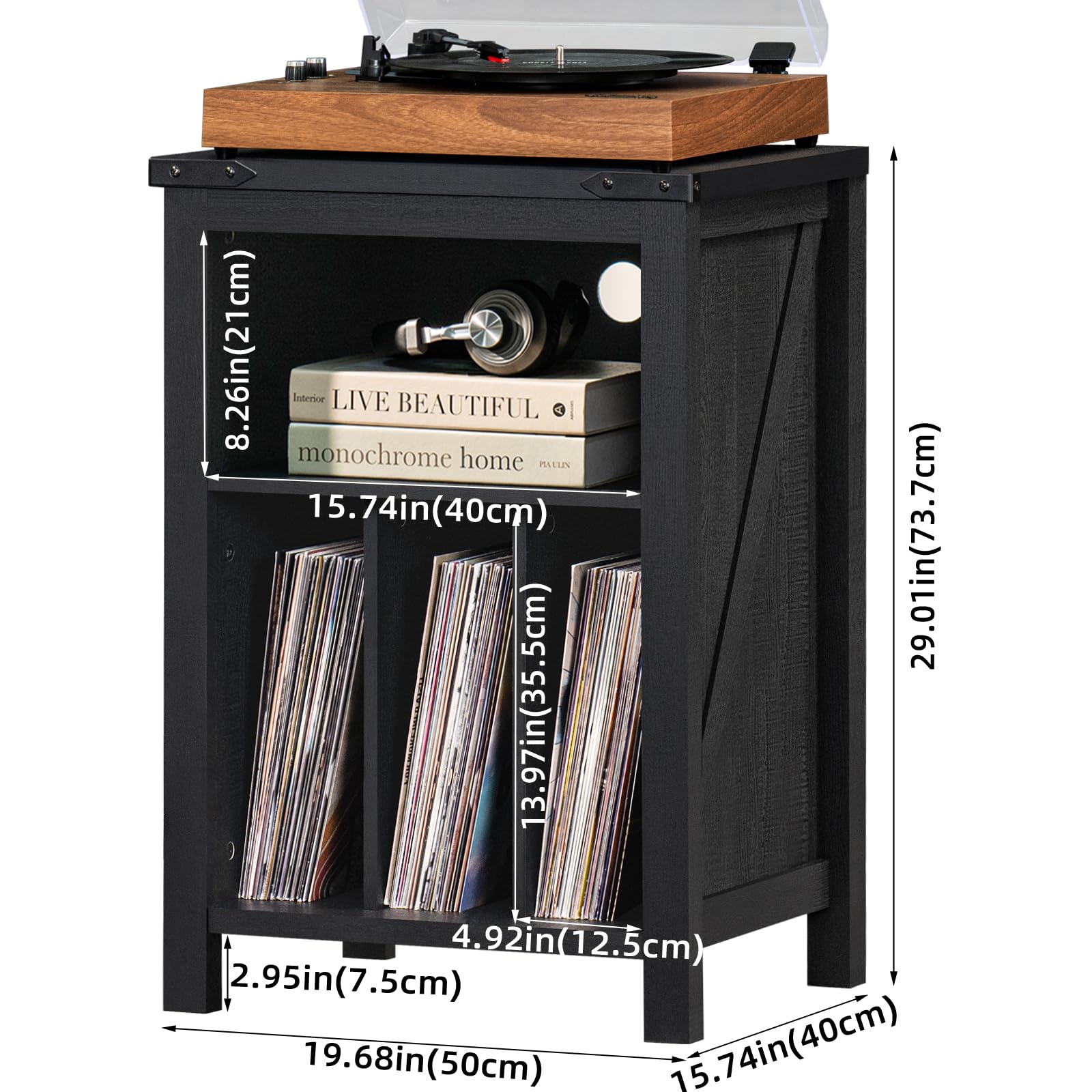 Platenspelerstandaard met vinylopslag voor maximaal 300 lbs, grote platenspelertafelkast voor albumopslag met houder vinyl displayplank, houten draaitafelstandaard voor slaapkamer woonkamer (wit