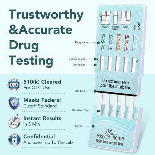 Miniatura 4 de Paquete de 2 kits de prueba instantánea de drogas EasyHome de 5 paneles - Prueba de marihuana (THC), COC, OPI 2000, AMP, BZO - Prueba de drogas por