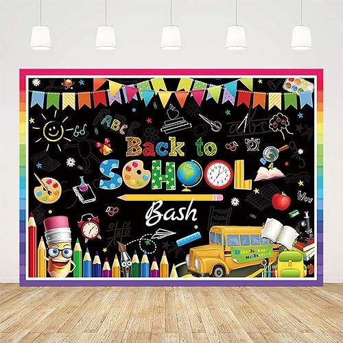 Miniatura 2 de Fondo de fiesta de regreso a clases, 7 x 5 pies, primer día de escuela, preescolar, jardín de infantes, decoración de fiesta, pizarra, aula, lápiz,