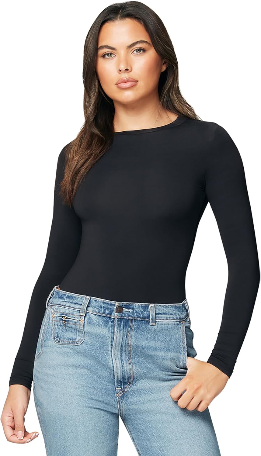 Black Bodysuit Women Long Sleeve Tops - Stretchy & Comfortable with Crew Neck - Image 2