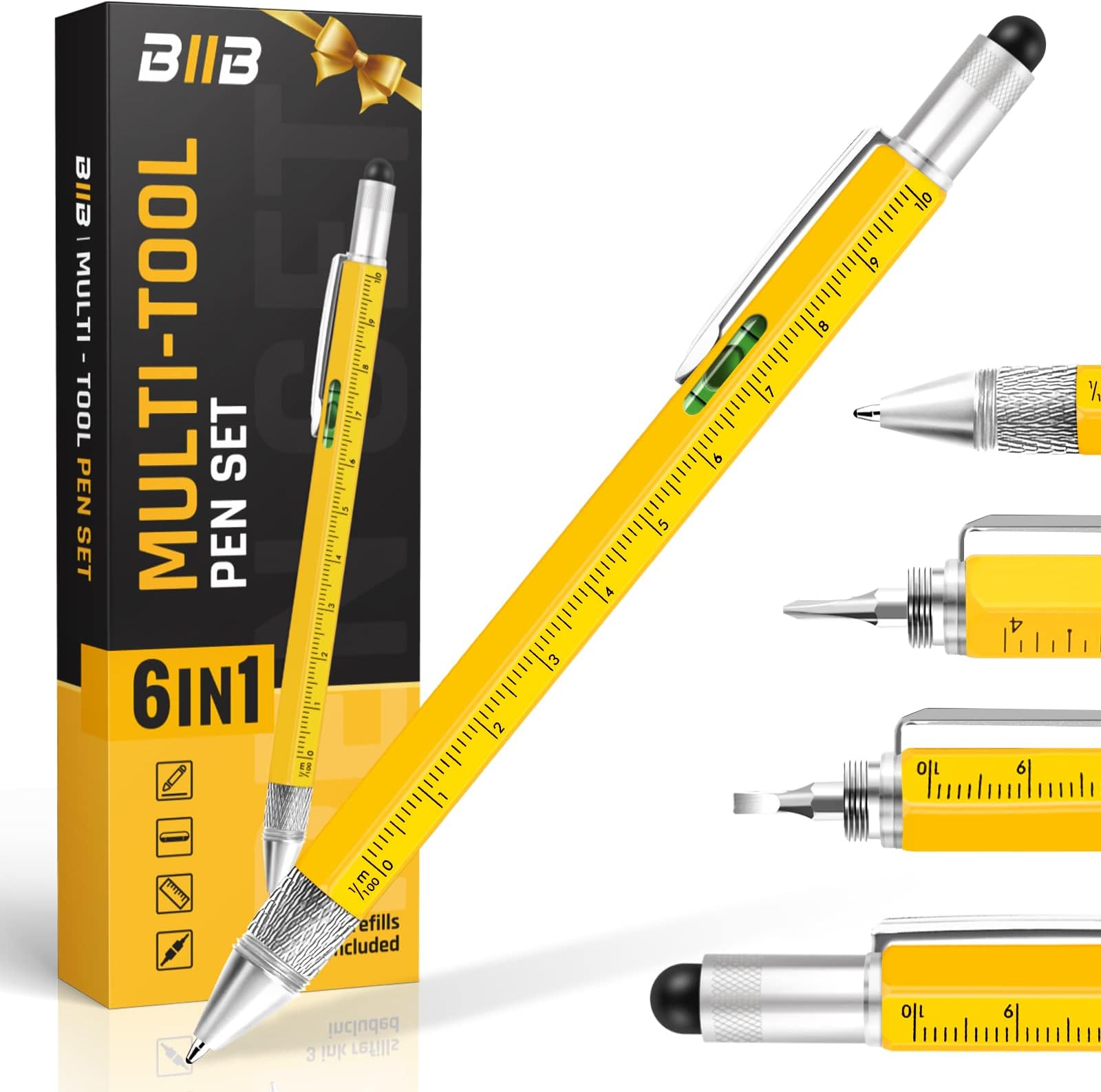 BIIB 6 in 1 Multitool Pen, Mens Gifts for Dad Boyfriend Husband, Anniversary Birthday Father‘s Day Gifts for Men, Gift for Men Who Have Everything, Dad Gift from Daughter Son, Cool Tools Gadgets