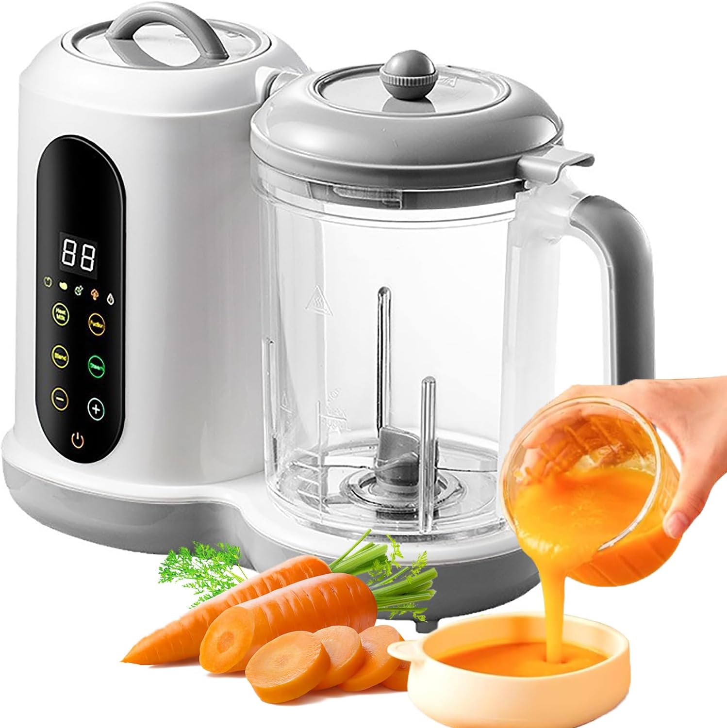 Baby Food Maker, Multi Food Processor, Baby Food Steamer and Food Puree Blender in-One, Food Mills Machine with Glass Food Container and Dinner Plate, Auto Cooking & Grinding