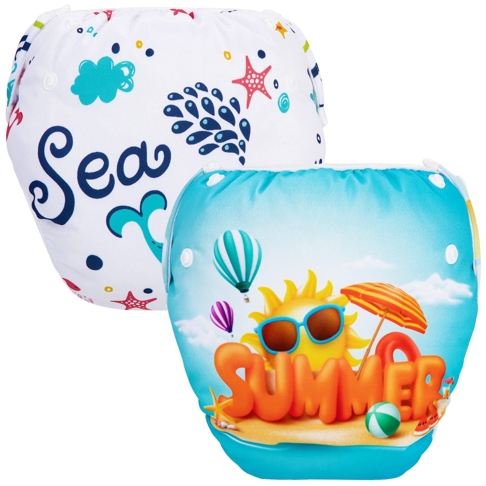 PHOGARY Couche de natation pour bébé (0-3 ans), 2 PCS. Maillot de bain bébé réutilisable pour 3-15kg, Plage+Baleine