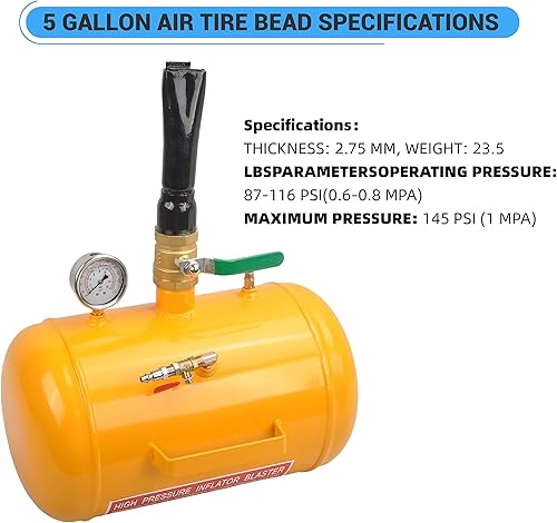 Miniatura 2 de GESEXI - Inflador de neumáticos de 5 galones con calibre de 110 PSI, inflador de neumáticos con calibre - Tanque de inflado de neumáticos para