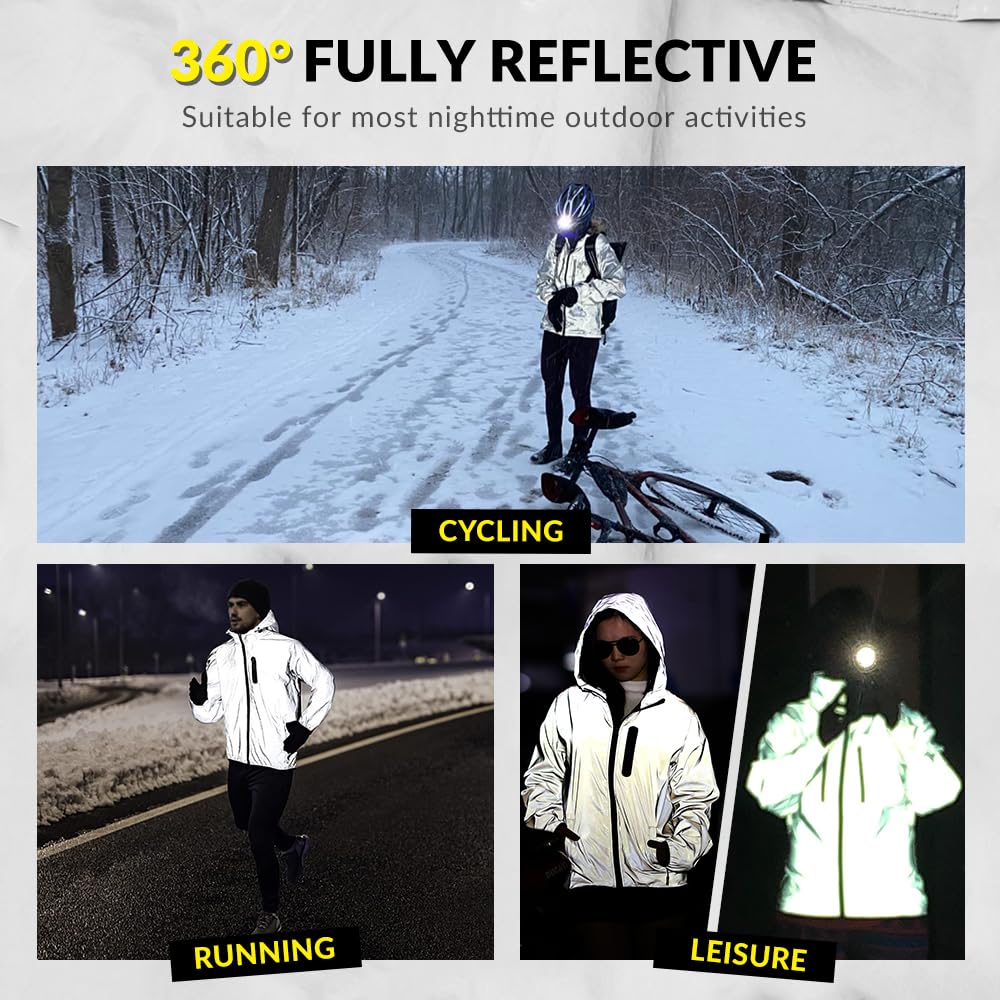 Veste Vélo Réfléchissant Femme Haute Visibilité Homme Imperméable avec Capuche Respirante Cycliste Coupe Vent pour Randonnée, Course, Camping