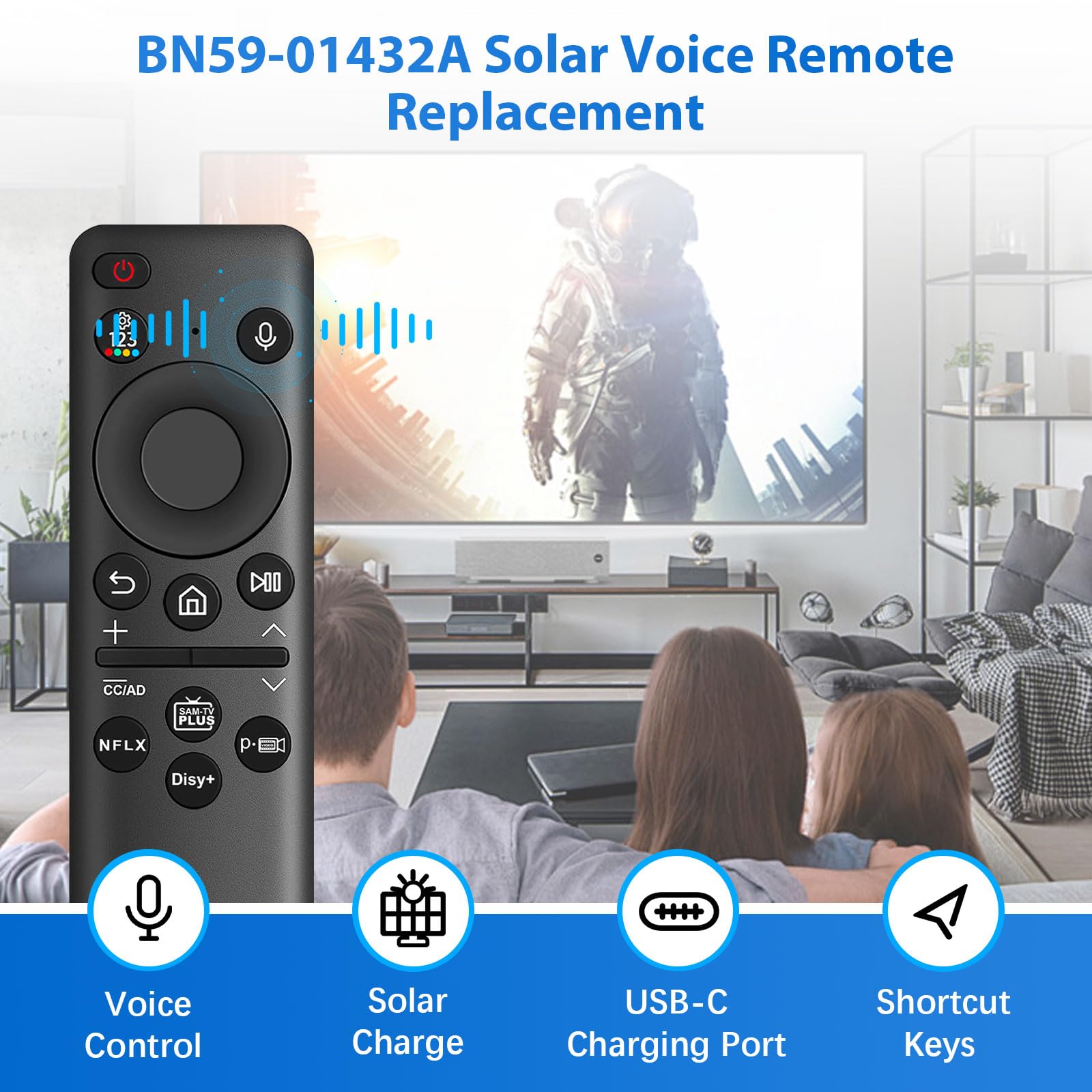 BN59-01432A Telecomando vocale solare di ricambio per telecomando TV Samsung con celle solari ricaricabili Bluetooth - Nero