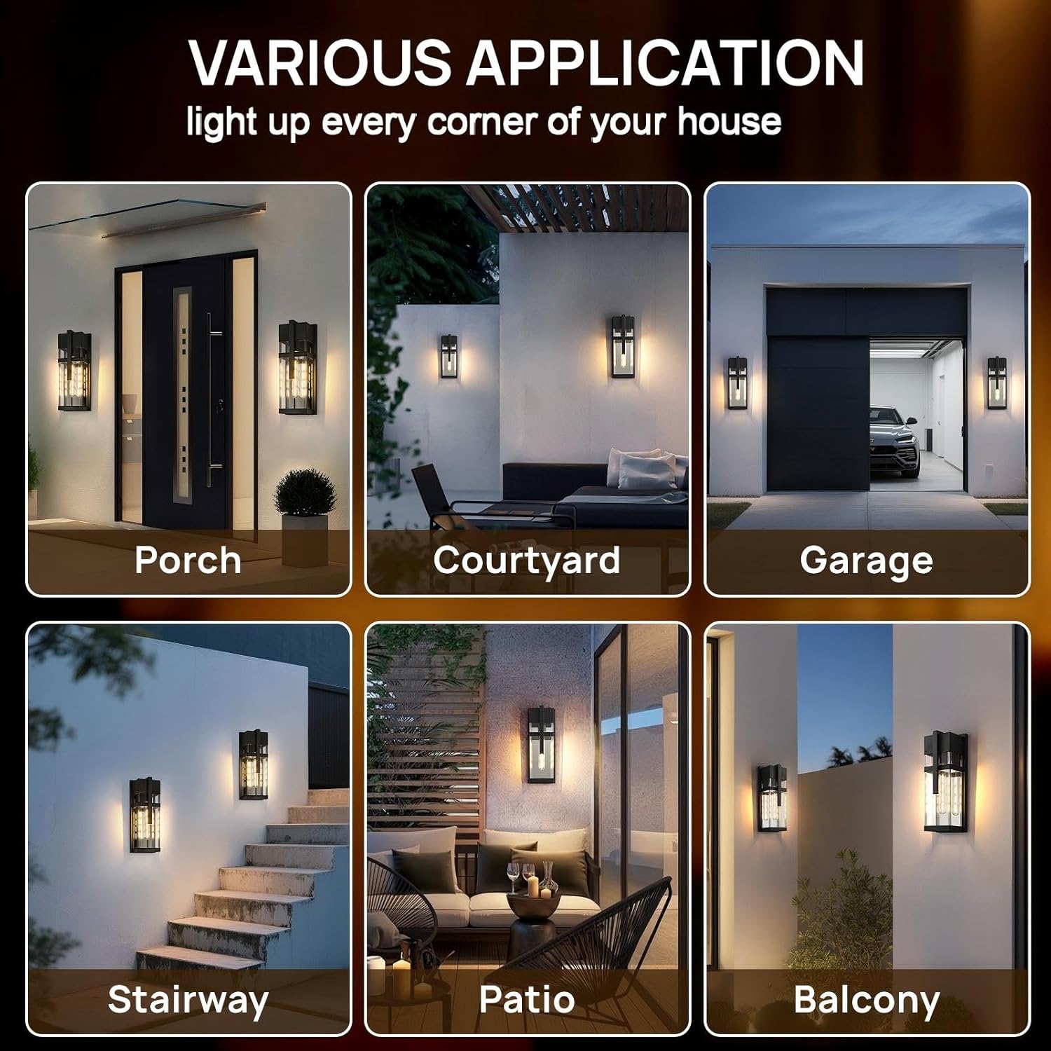 Dusk to Dawn Outdoor Wall Light Waterproof Exterior Lighting Fixtures Black Outdoor Sconces Lights with Tempered Glass 15''H Outside Lantern for Porch Patio Garage,2-Pack,Bulb Included