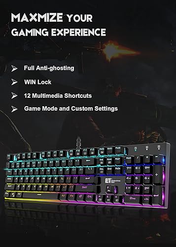 Miniatura 5 de Mechanical Gaming KeyboardWired 104 Keys RGB Keyboard with Blue Switch Programmable RGB Backlit for Windows Gaming PC