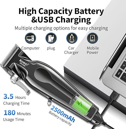 Miniatura 5 de KEMEI Cortapelos profesionales para hombres, cortaúñas para cortar cabello, cortapelos recargables inalámbricas, cortadoras de pelo, herramientas de