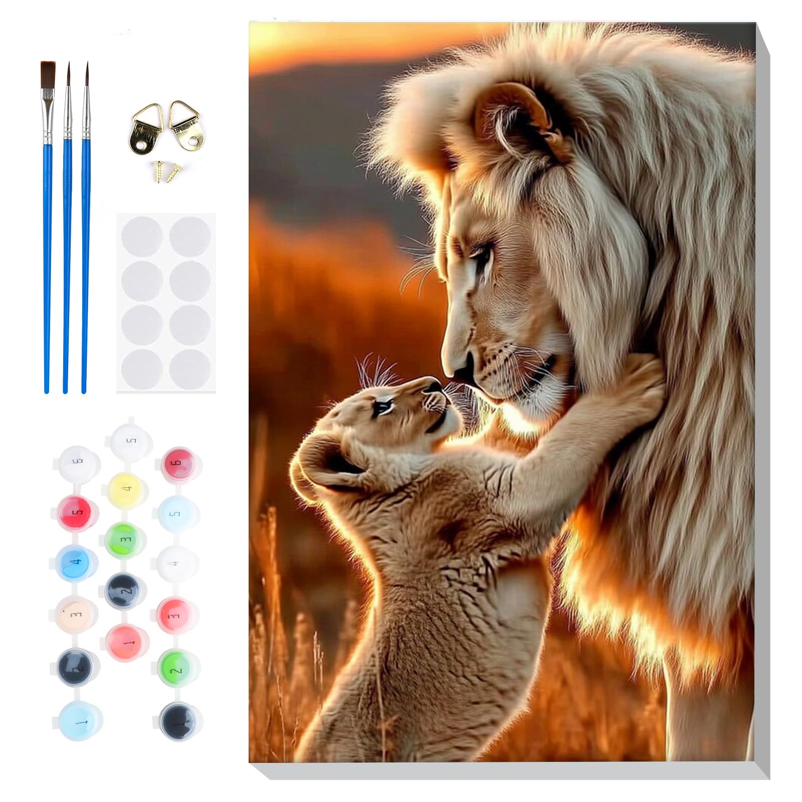 Lxmsja Paint by Numbers Lion for Adults Children with Frame, Animals Painting by Numbers Lions on Canvas, DIY Acrylic Oil Painting Kit Art and Crafts Gifts for Home Wall Decor, 8x12inch