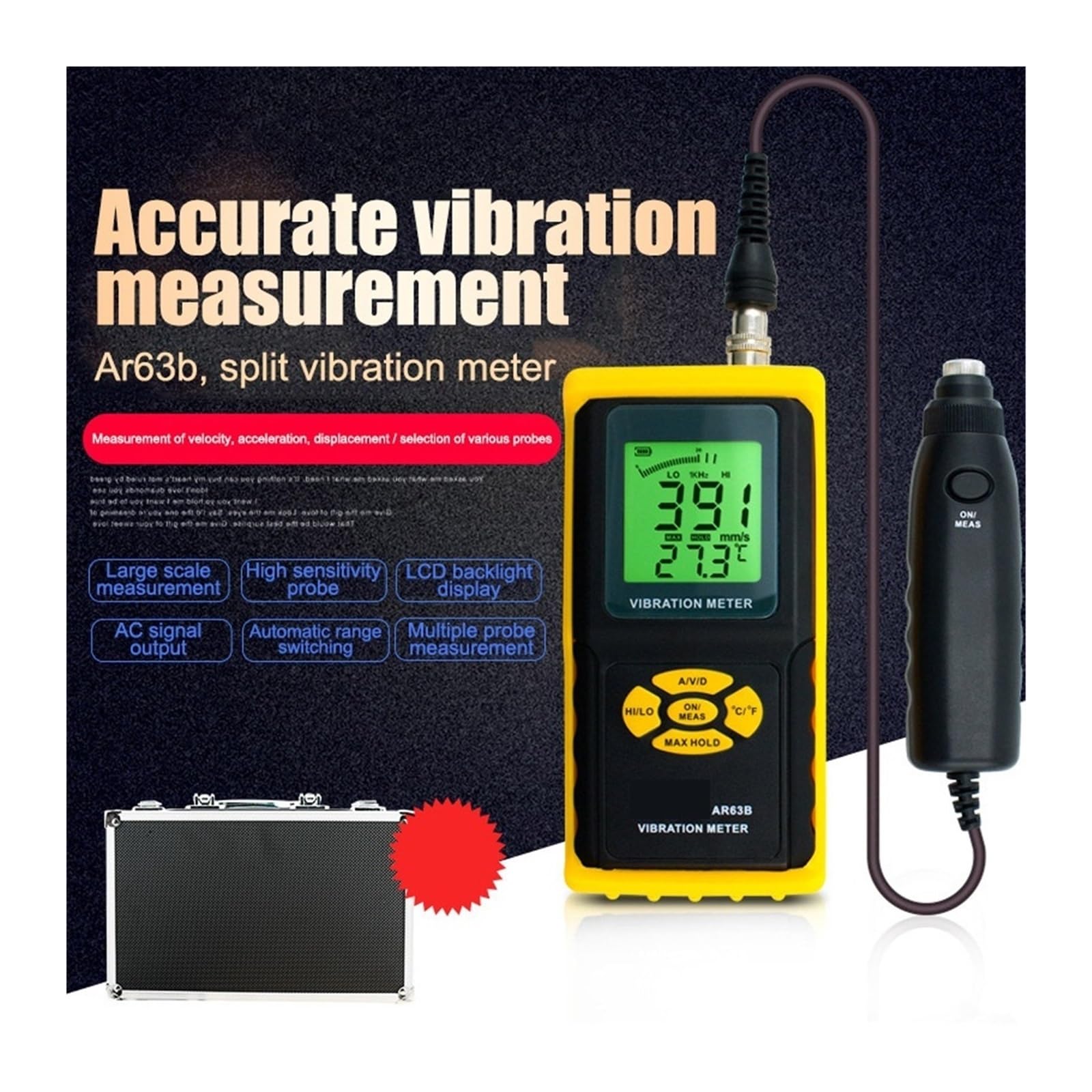 Misuratore di vibrazioni digitale, Misuratore di vibrazioni precisione digitale AR63B Gau Analyzer for uso a lungo termine