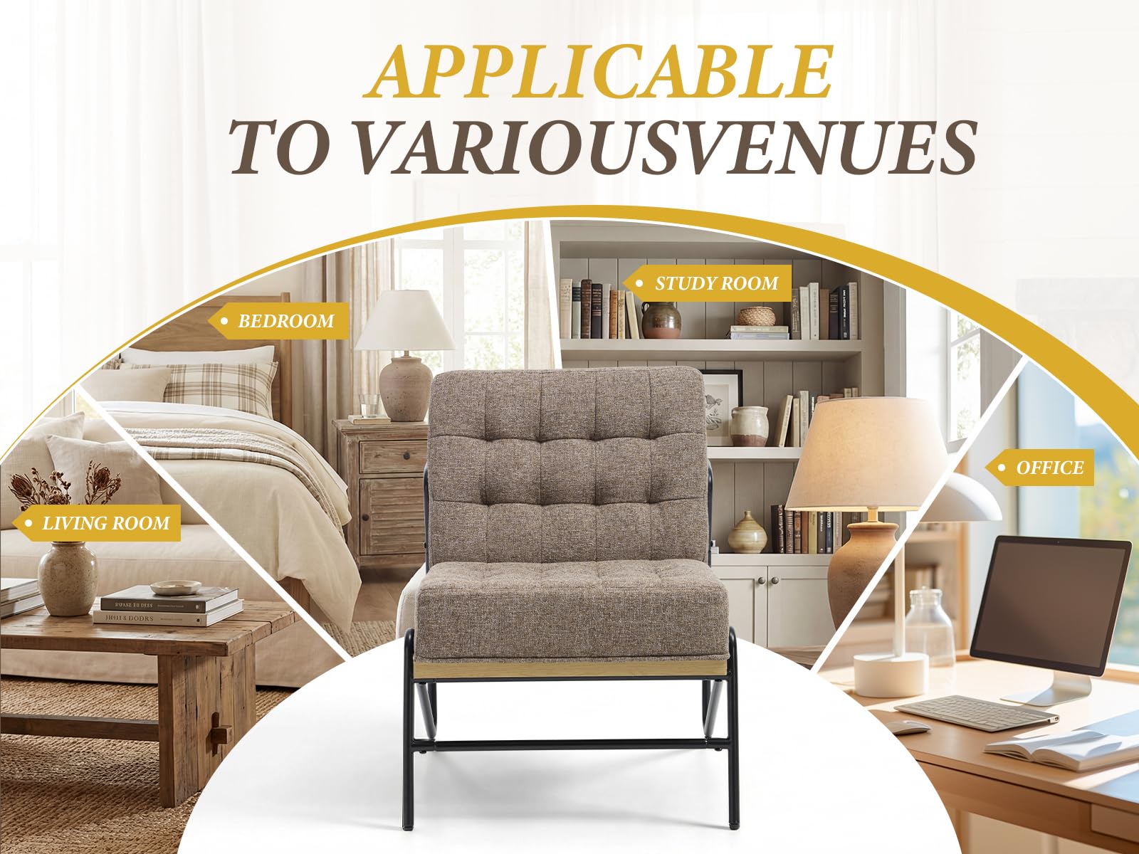 chairus Moderner Akzentstuhl aus Leinen mit Metallbeinen, gepolsterter Loungesessel für Wohnzimmer/Schlafzimmer/Leseecke, Mokka-Braun