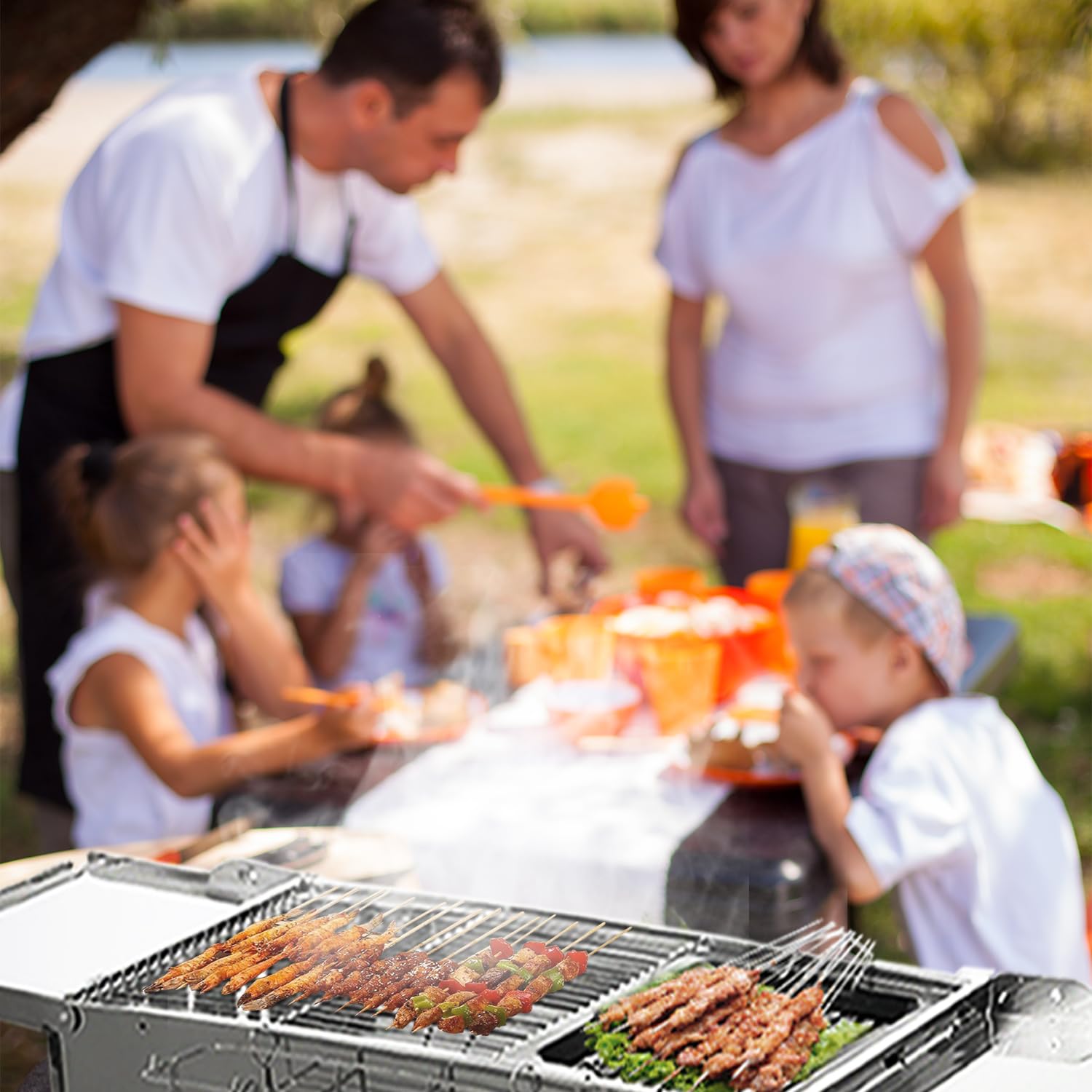 Barbecue à charbon de bois en acier inoxydable Rôtissoire pliable Barbecue portable pour camping, randonnée, pique-nique, cuisson en plein air, avec double couche, gril pliant