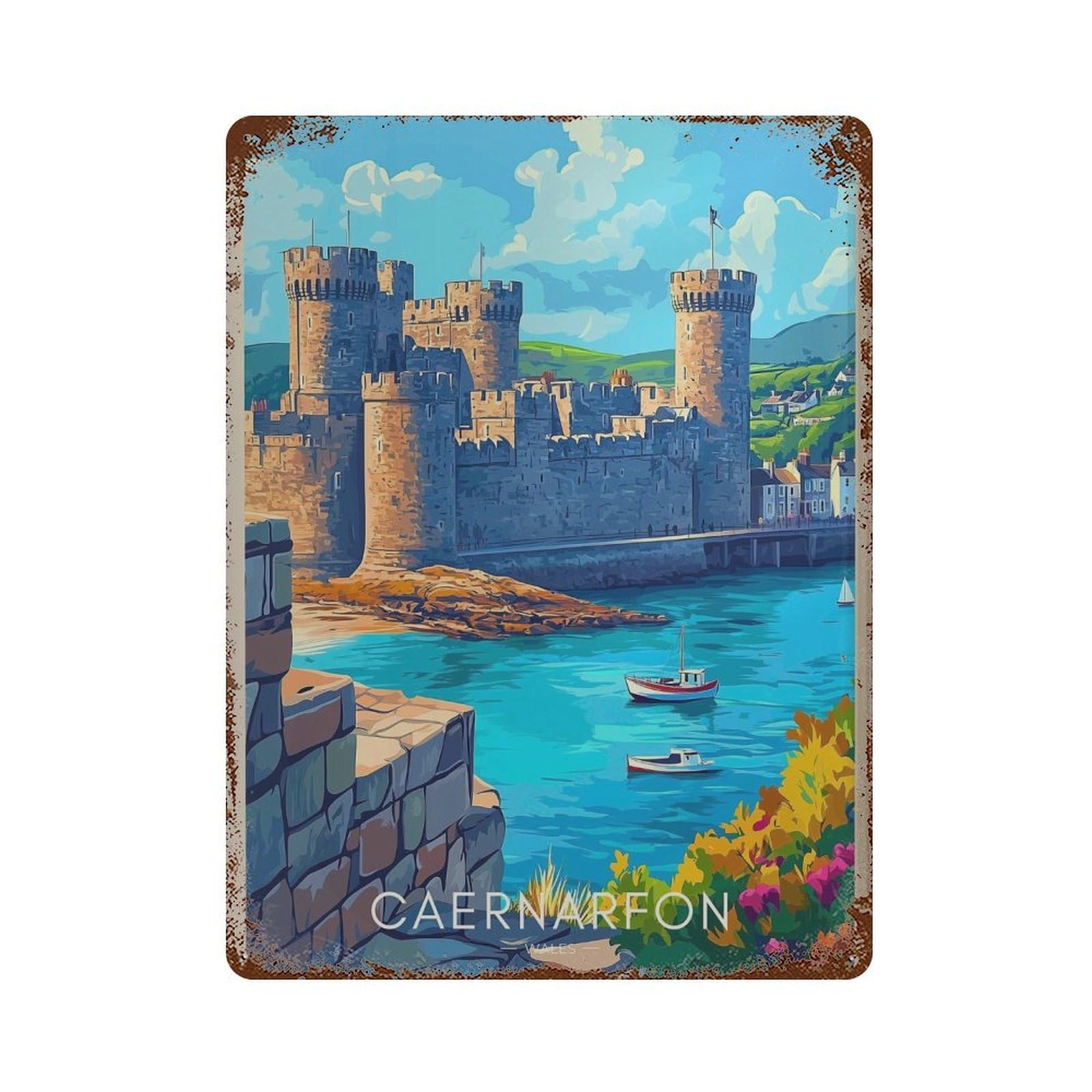 xiaoxiaoshen Caernarfon Castle Travel Wales Wall Decor Art Metal Tin Poster Modern Home Decor Art Home Bar Shop Decorations Vintage Sign 40x30cm