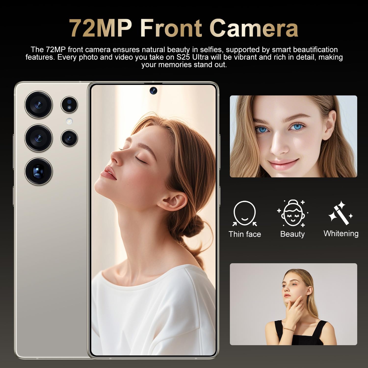 Smartphone S25 Ultra Pro 5G – 16 GB di RAM 1 TB di ROM | 7,3" HD AMOLED 144Hz | 108 MP principale 72 MP ultra-grandangolare | Snapdragon 8 Gen 3 | 8000 mAh | Android 14 | Sbloccato,Desert Gold-1TB