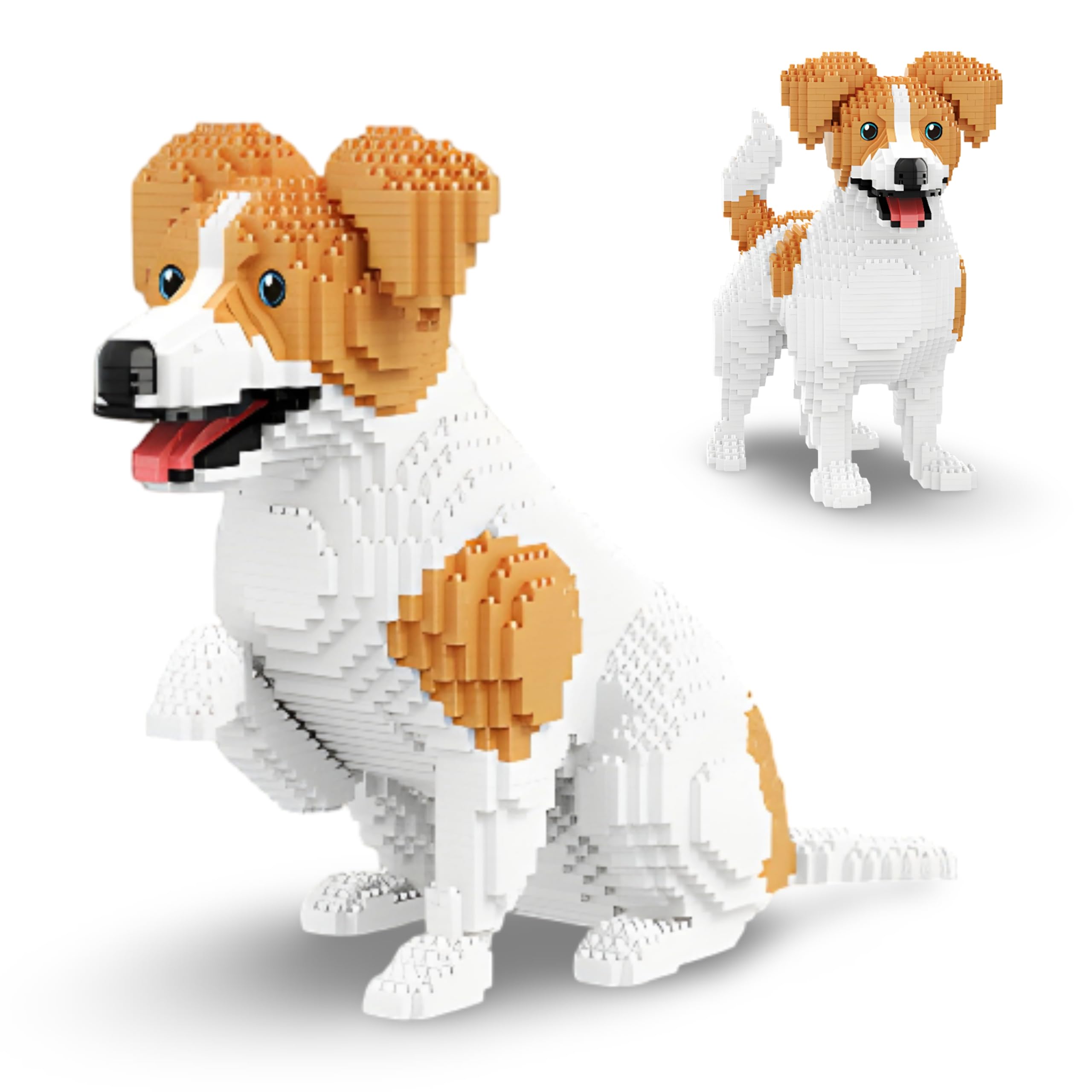 2 in 1 Jack Russell Terrier Building Block Set, 2353 PCS Mini Brick Dog Pet Canine Building Toys with 2 Pose, Animals Building Model Kit for Desk Display, Educational Gift for Teens & Adults
