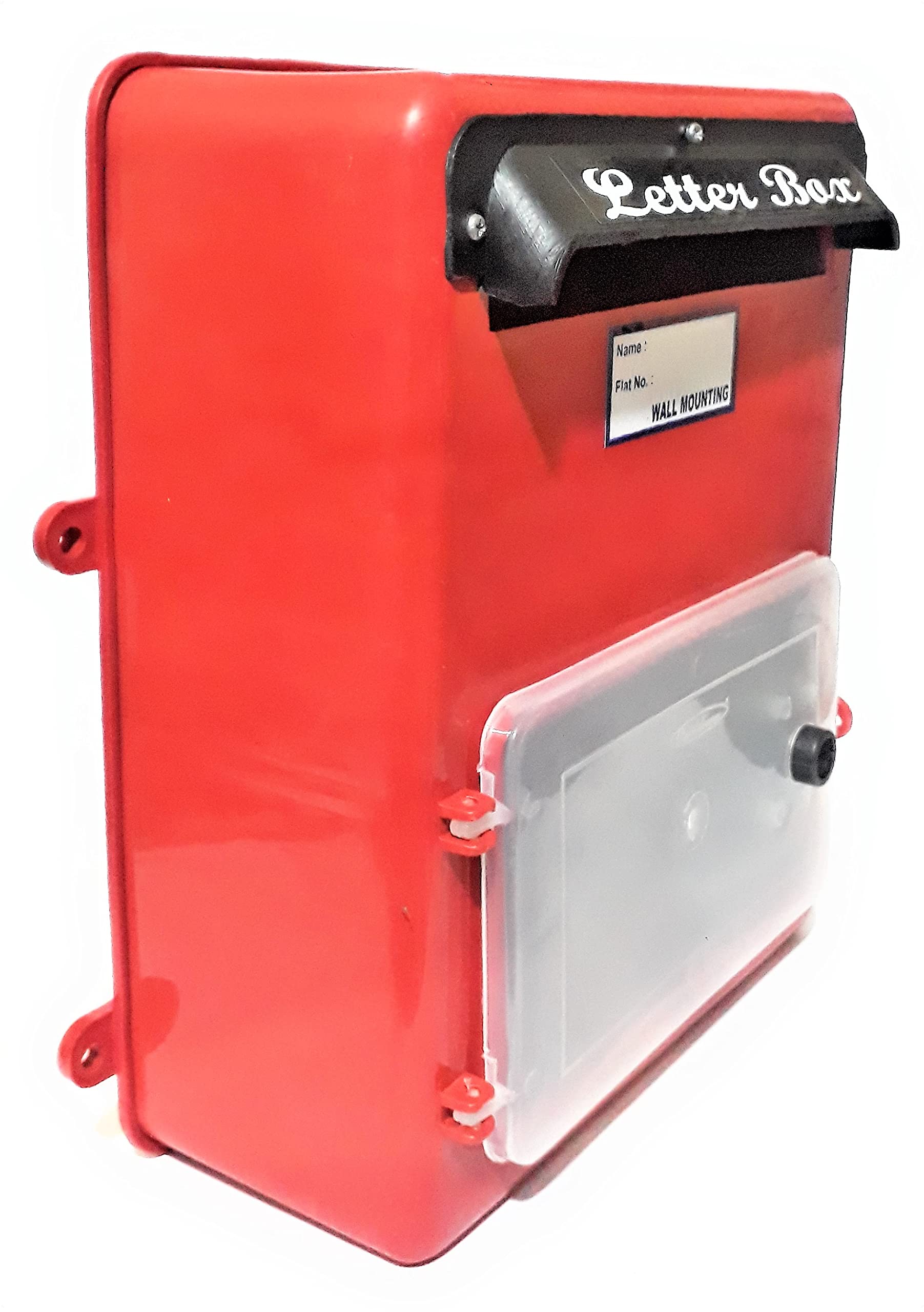 Plastic Wall Mounted Letter Box with Openable Door in Front (30 x 18 x 10 cm, Red)