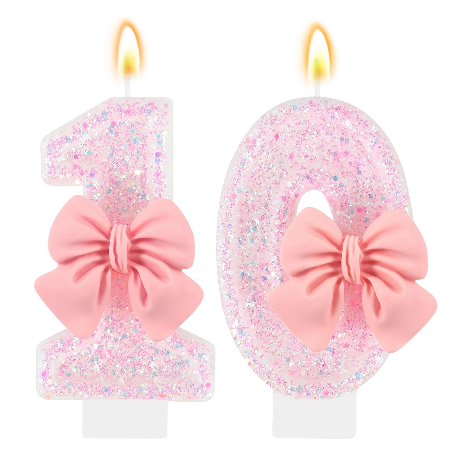 10th Birthday Candle with Pink Bow, Number 10 Candles for Birthday Anniversary Celebrations Party Supplies