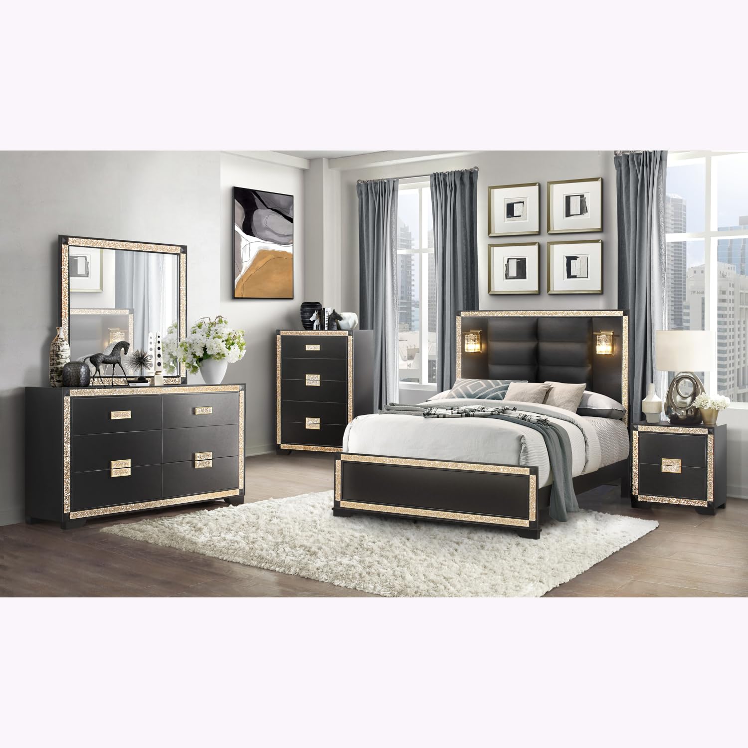 Amazon.com - Stylish Black/Gold Glitter Large Dresser Mirror - Sleek Frame  for Enhanced Style and Practical Use