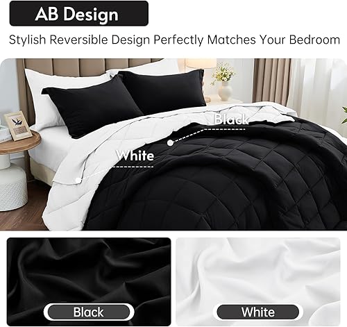 Miniatura 186 de MUXHOMO Juego de edredón Queen de 7 piezas, cama reversible en una bolsa, tamaño Queen, juego de ropa de cama para todas las estaciones con edredón