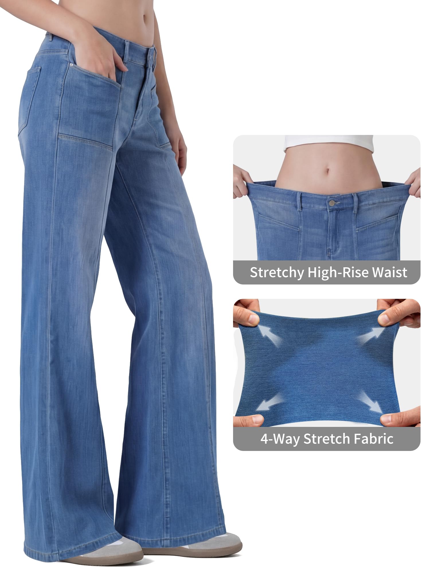 LaiEr Jeans da Donna ad Alta Elasticità con Tasca Frontale con Zip,Modello a Zampa D'elefante Morbido,Ideale per Yoga,Fitness e Tempo Libero Morbido e Confortevole alla Moda,Casual e Molto Versatile
