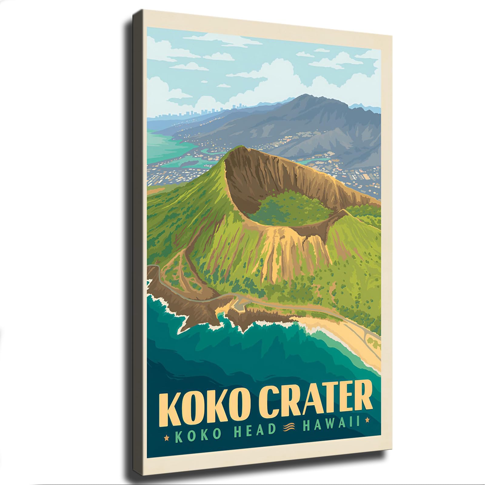 Vintage Koko Crater Koko Head Hawaii Poster Vintage Travel City Posters Canvas Print Retro National Park Popular Poster for Wall Art Modern Office Room Aesthetics (16x24 inch unframed)