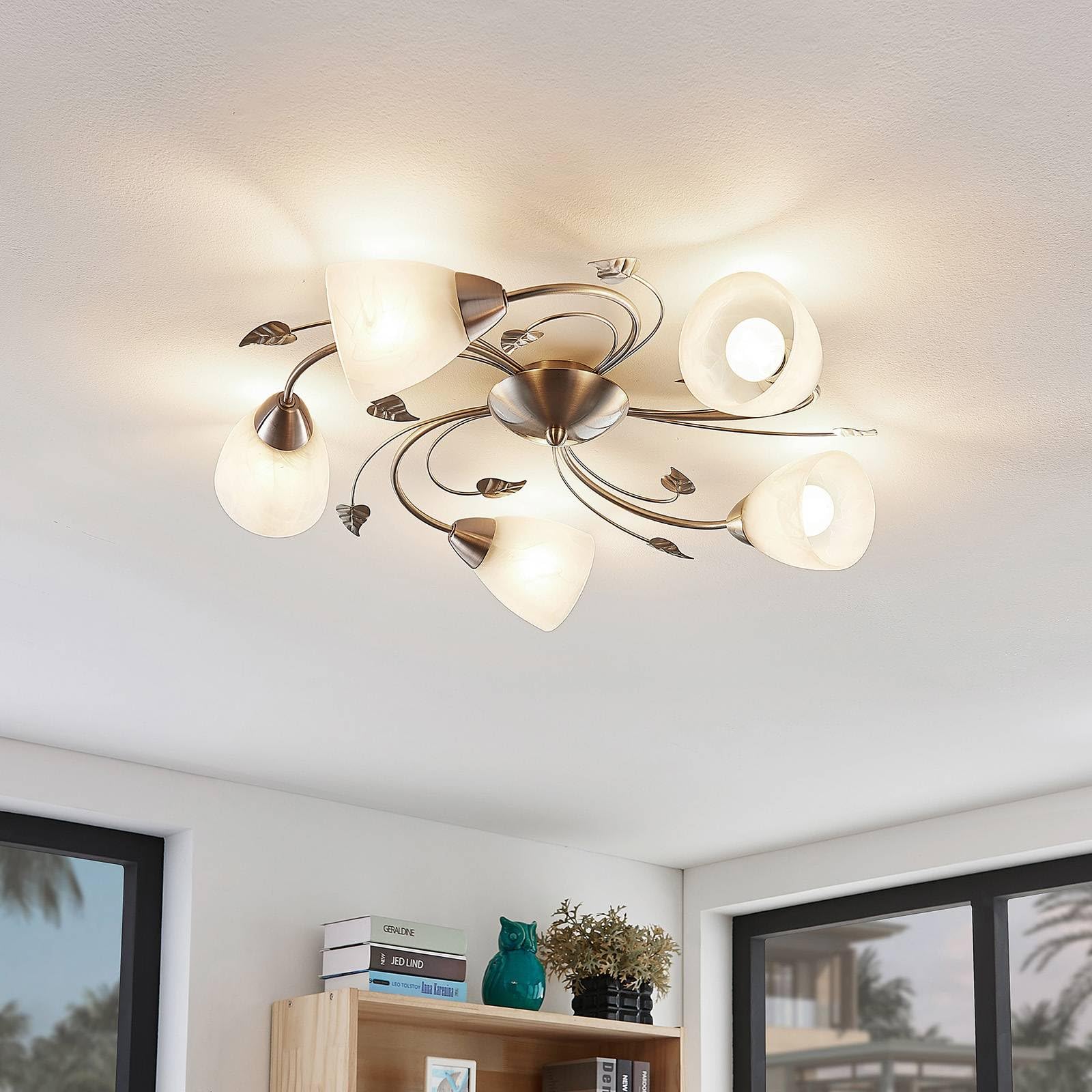 Lindby Romantica Plafoniera Led Soffitto, Lampadario Soggiorno Design Floreale Camera Da Letto Stile Antico Lampada 5 Luci E14 Decoro Foglie e Fiori Metallo Argento