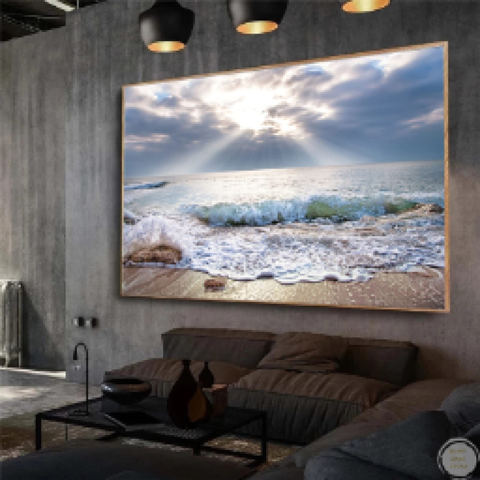 Pintura sobre lienzo de amanecer en la playa con arte moderno de paisaje marino 60x90cm 7
