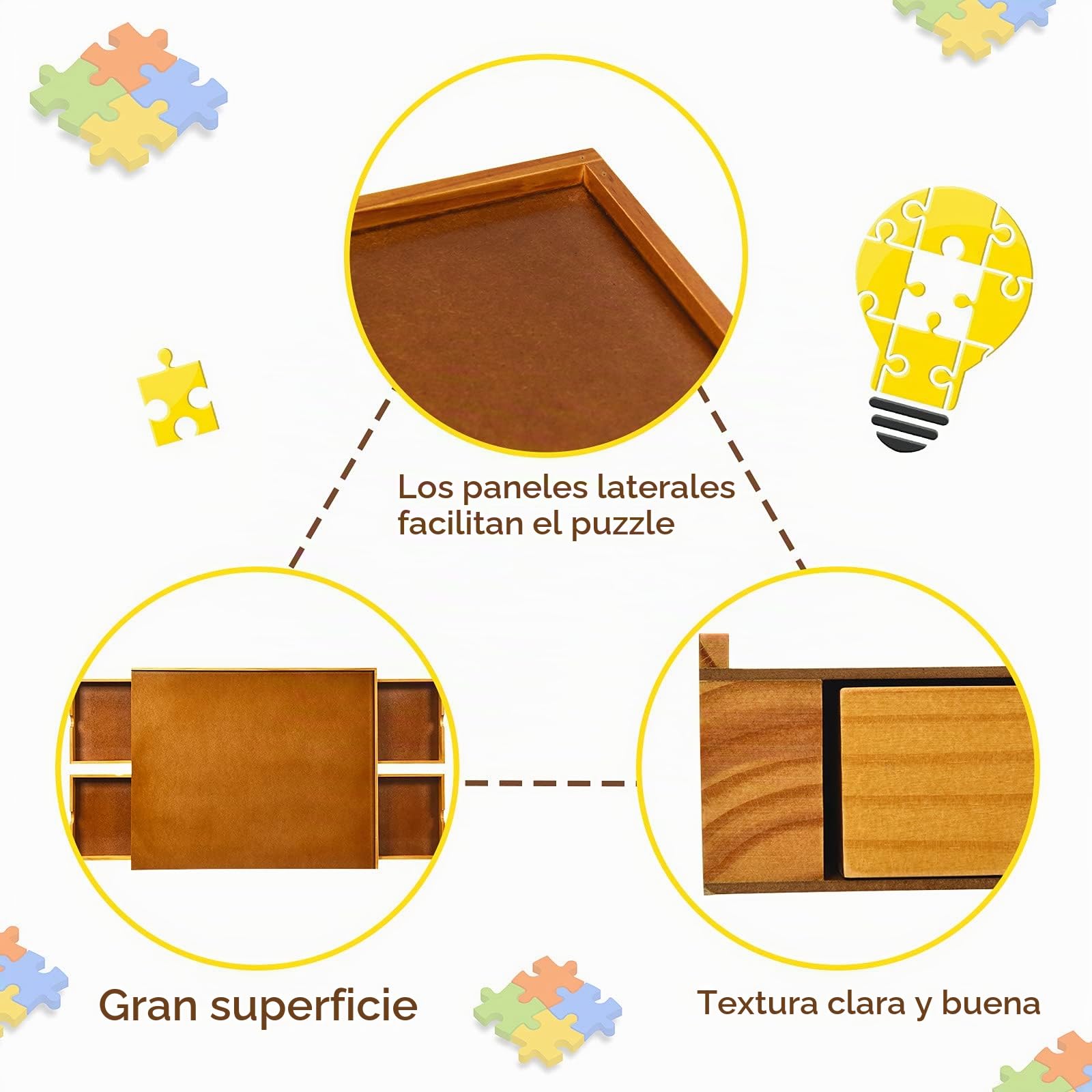 GOPLUS Puzzle Mesa de Madera con 4 Cajones para Almacenamiento, Juego de Mesa Puzzle Tablero Equipado Paneles Laterales, Transportable Puzzle Tablero Superficie Lisa, Madera