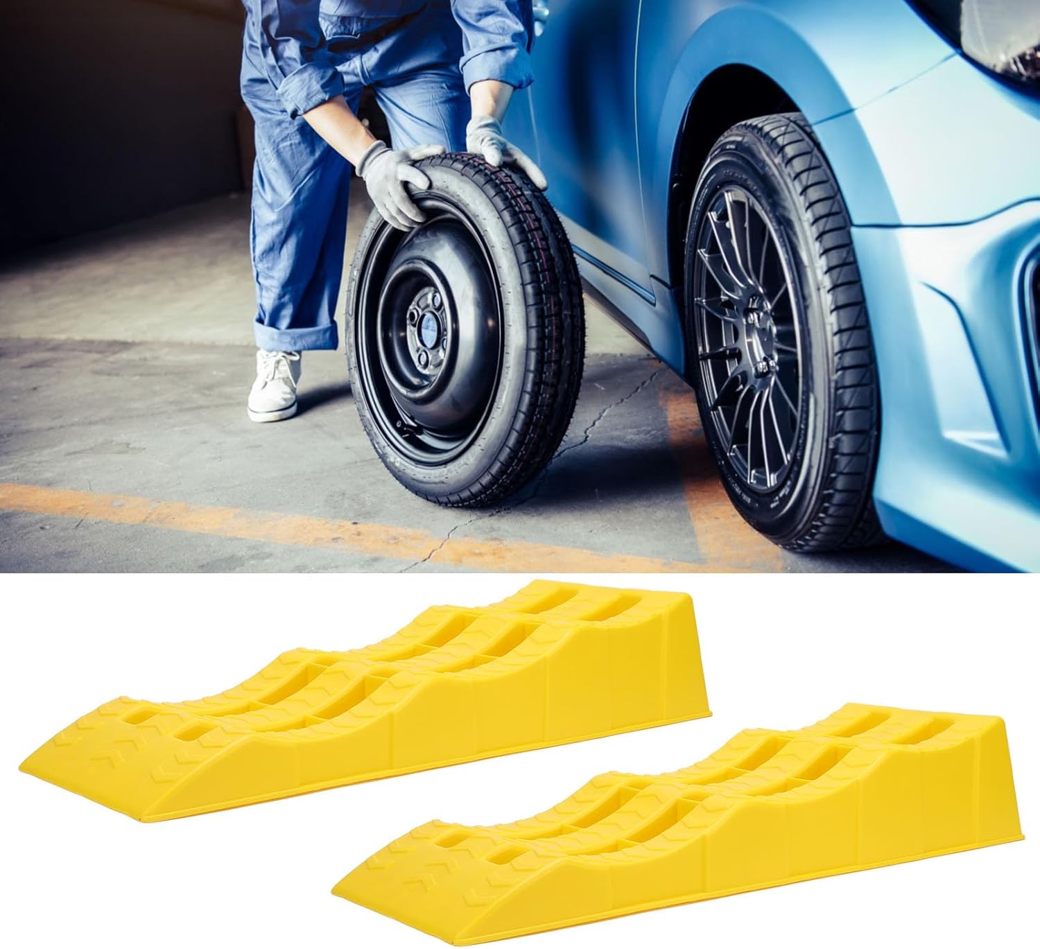 Tyenaza RV Leveling Ramps, 2Pcs Trailer SUV Car Wheel Chocks, Leveler, Stabilizer on Uneven Ground, Great for Leveling and Raising Auto (Yellow)