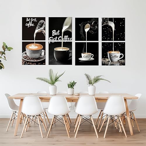 Miniatura 6 de PLIDAAYO Arte de pared de cocina, 2 piezas de letrero de café, impresión en lienzo, póster de leche en taza de café, cuadro moderno, pintura de bar,