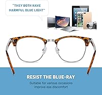 Vista 123 de Lentes Aomaste con bloqueo de luz azul, retro, con semi montura, UV400, lentes transparentes para computadora, unisex