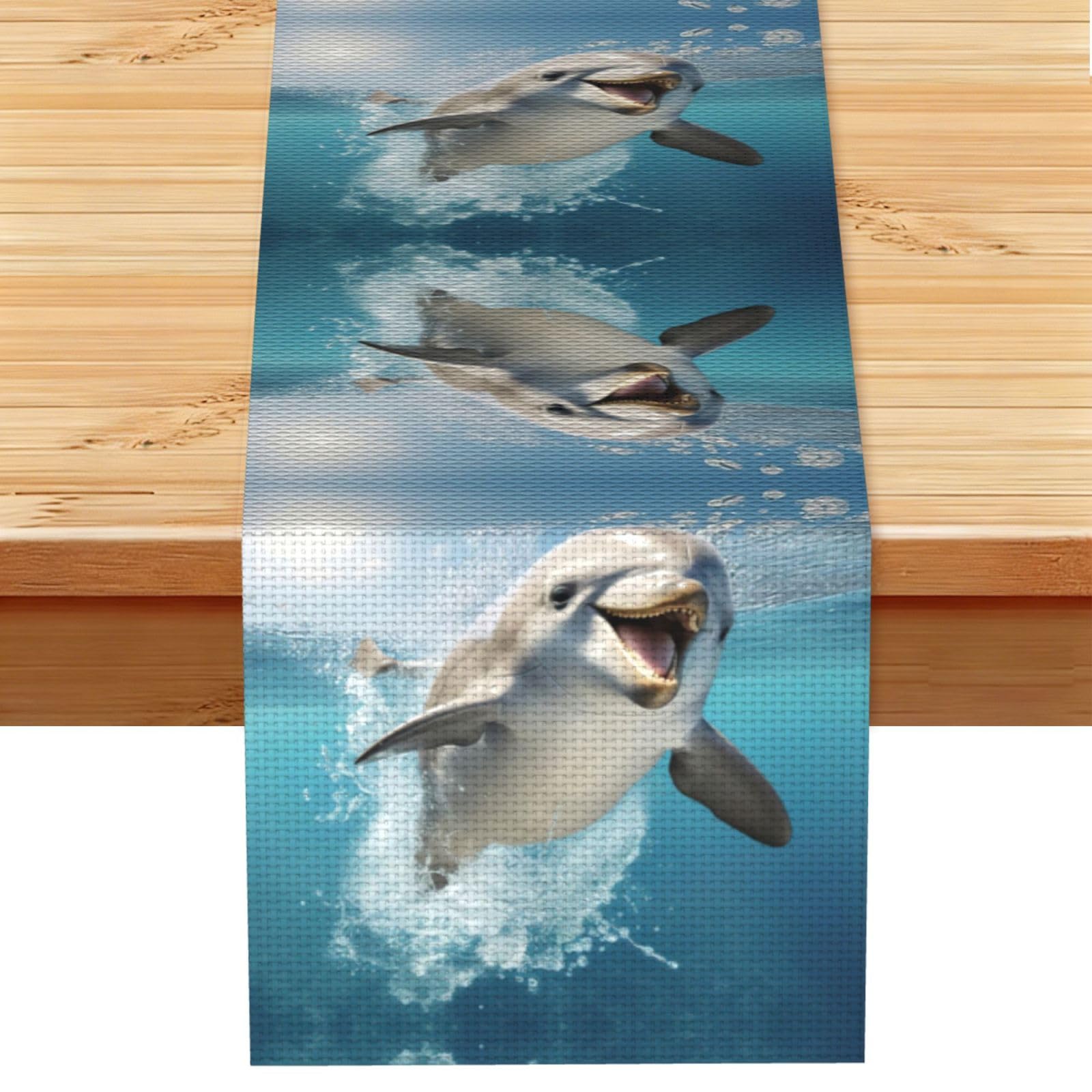 Funny Animal Dolphin Printed Dining Table Runner 13x72 Inch, Non-Fading Decor for Kitchen Dresser Fireplace Mantel