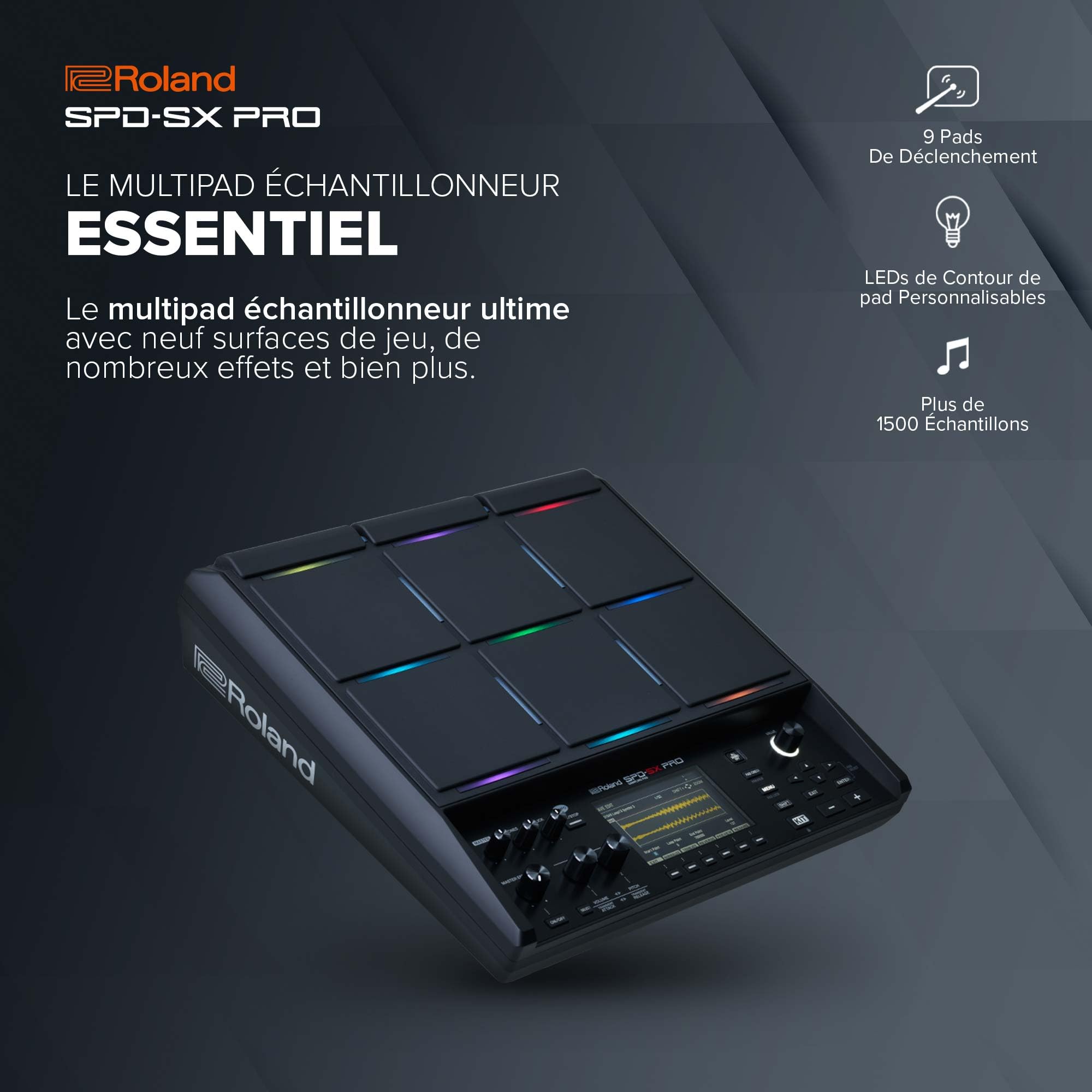 Roland SPD-SX PRO Sampling Pad | La star des multipads échantillonneurs pour les batteurs et autres musiciens | 9 surfaces de jeu, 8 entrées Trigger, un écran couleur, des LEDs de pad personnalisables