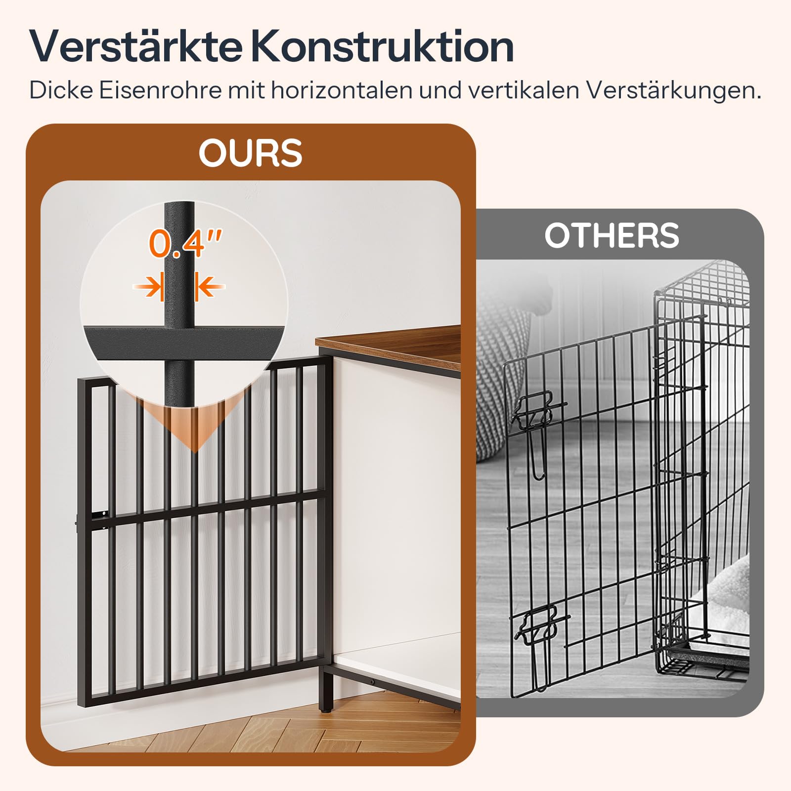 HOOBRO Hundekäfig Möbel, 100cm Hundebox für Zuhause, 2 Türen, Schiebetür, Moderne Hundebox Indoor für kleine bis mittelgroße Hunde, Hundekäfig Hochbelastbar, Weiß und Walnuss EBWH163GW03