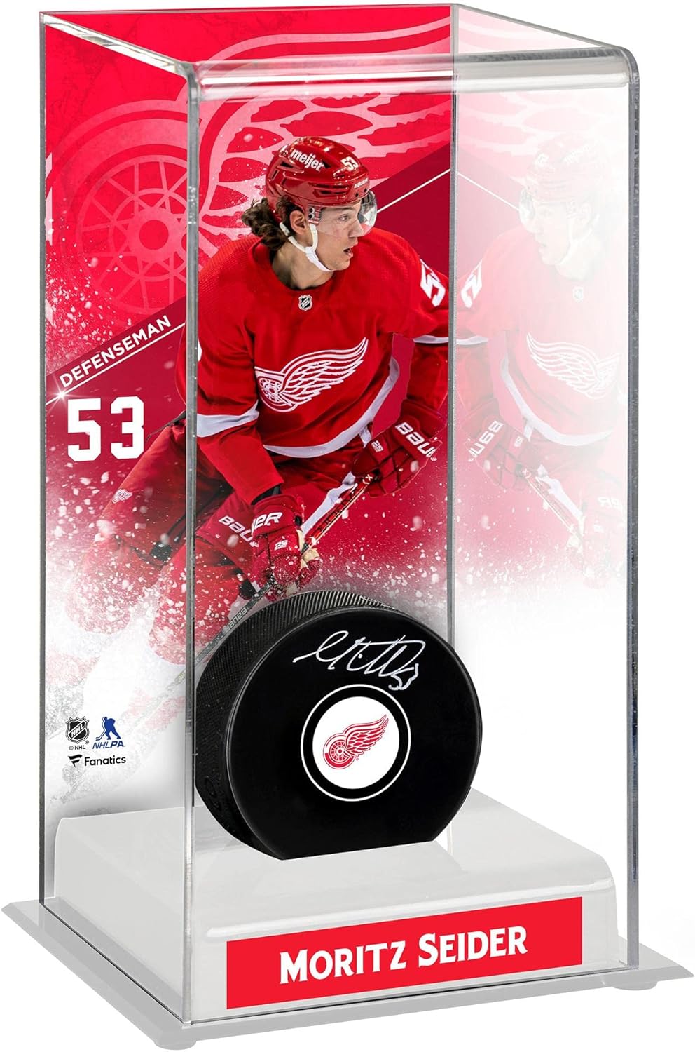 Moritz Seider Detroit Wings Deluxe Tall Hockey Puck Case - Hockey Puck Logo Display Cases ''Case Only''