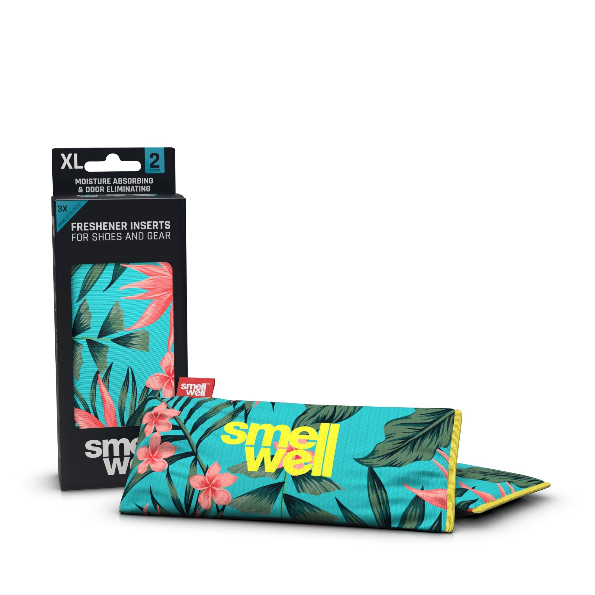 SmellWellXL Active Odour Remover, Shoe Deodorant, Bamboo Activated Carbon Odour Absorber, Moisture Absorber for Shoes, Bags and Against Sweaty Feet (Tropical Floral XL, 1 Pair, 2 x 125 g)ClimatePartner certified