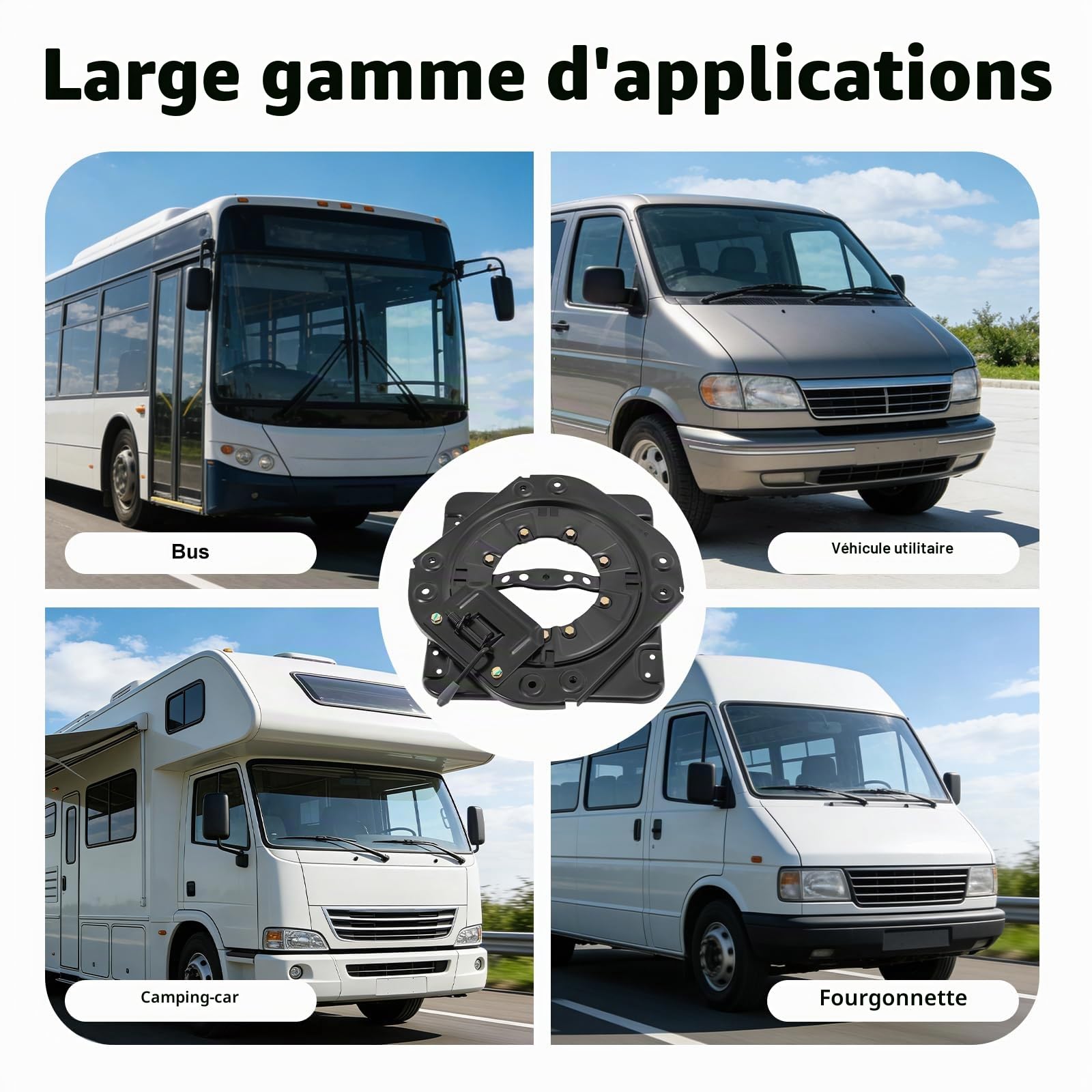Embase Pivotante Siege, Base Pivotante en Acier 3.0mm - Rotation 360° - pour Camping-Car, Fourgon, Bateau, Camion, Bus & Véhicules Utilitaires